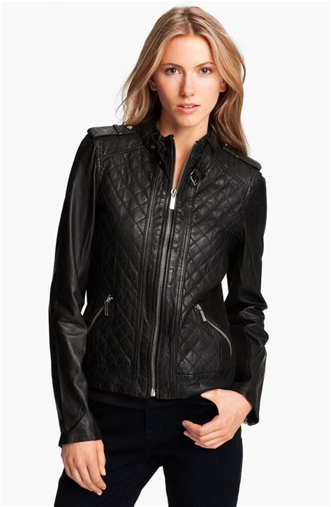 michael kors patch work leather coat|Michael Kors leather jacket women's.